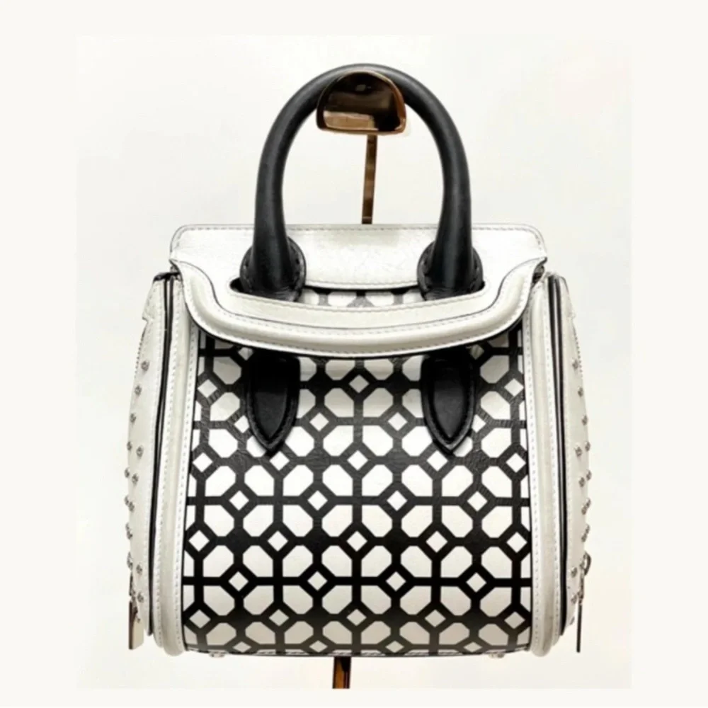 Alexander McQueen Black and White Lattice Satchel - Picture 1 of 16
